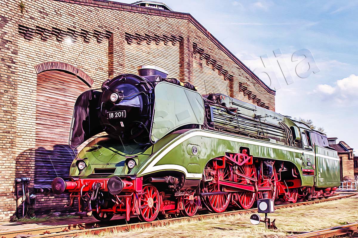 18-201-11k Dampflok BR 18 201 auf Leinwand, wie Ölgemälde, Digital Art, Eisenbahn