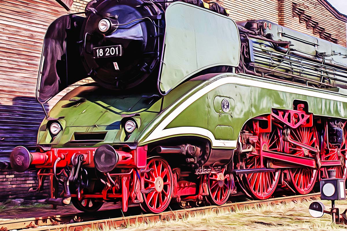 18-201-11k1 Dampflok BR 18 201 auf Leinwand, wie Ölgemälde, Digital Art, Eisenbahn