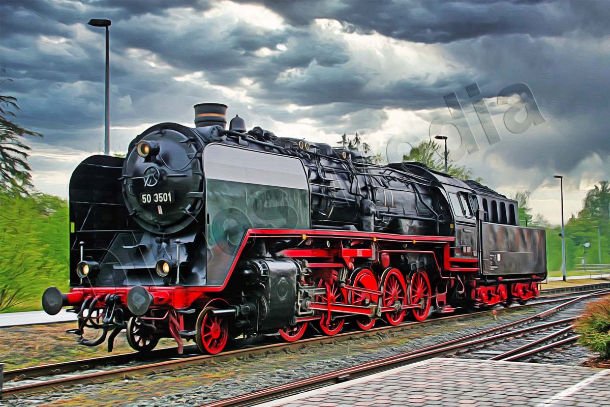 50_3501_k Dampflok BR 50 3501 auf Leinwand, wie Ölgemälde, Digital Art, Eisenbahn