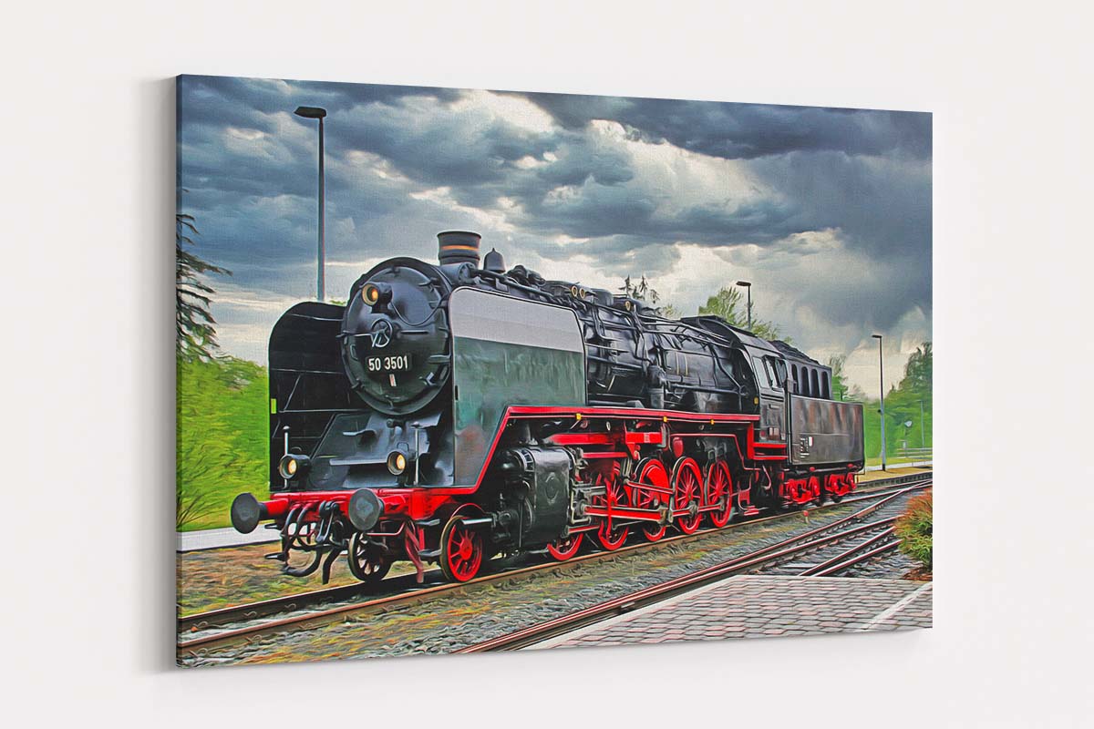 50_3501_k2 Dampflok BR 50 3501 auf Leinwand, wie Ölgemälde, Digital Art, Eisenbahn