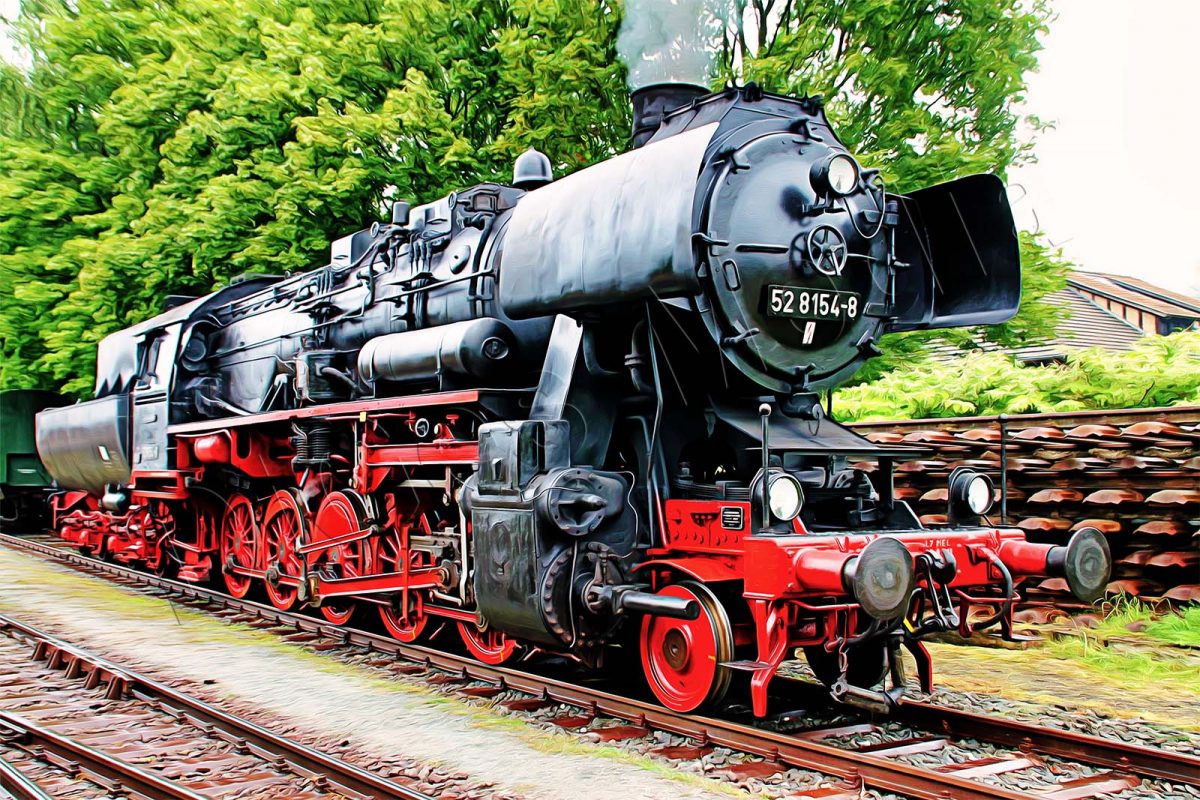 52_8154_k Dampflok BR 52 8154 auf Leinwand, wie Ölgemälde, Digital Art, Eisenbahn