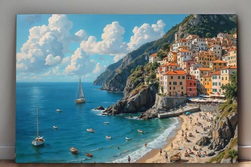 57-100.jpg Küstenstadt am Mittelmeer–wie Ölgemälde, Digital Art, KI Art