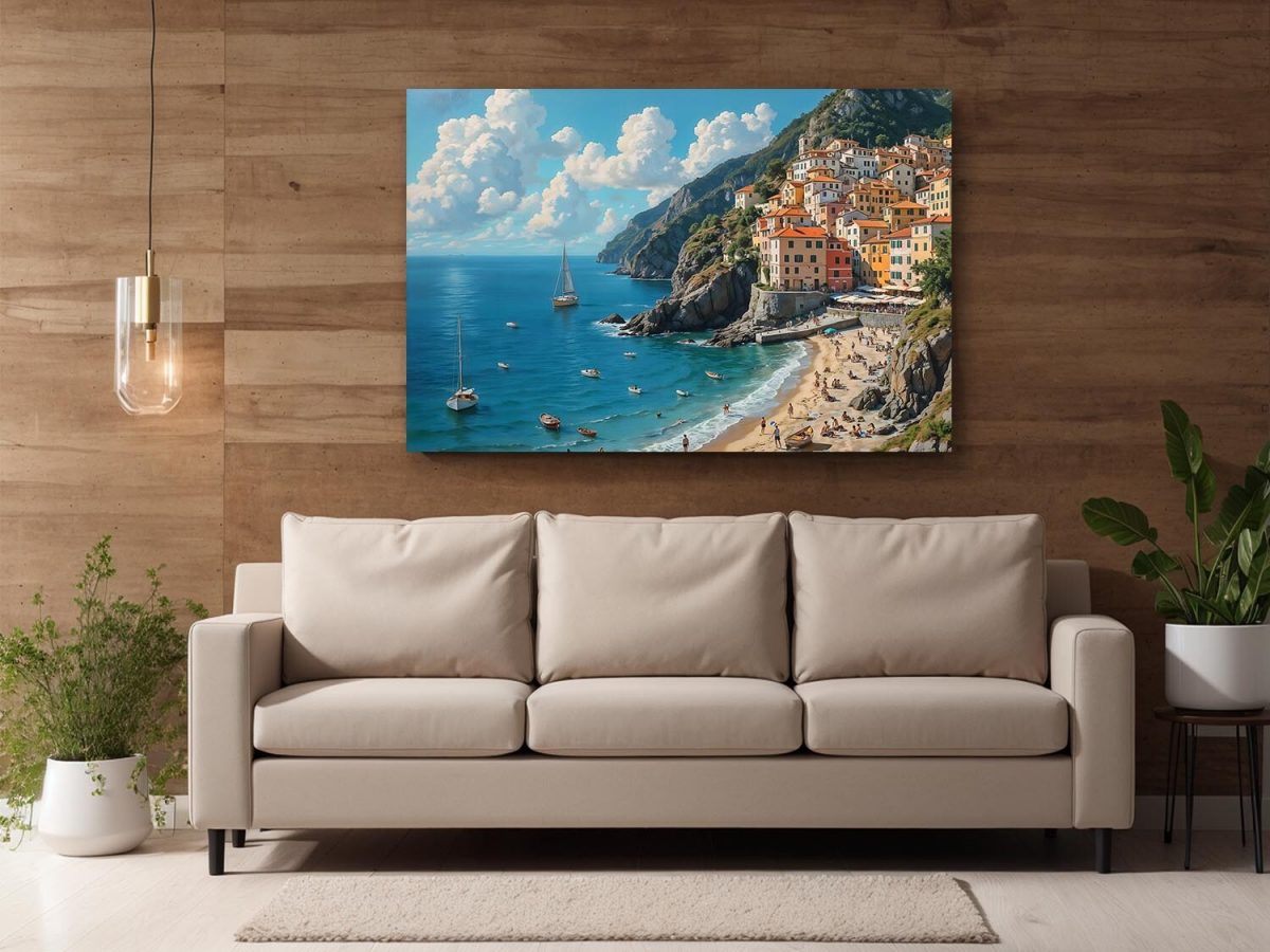 Küstenstadt am Mittelmeer–wie Ölgemälde, Digital Art, KI Art