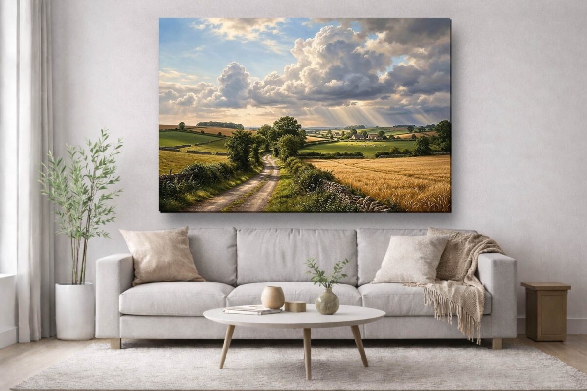 57-1035.jpg XXL Leinwandbild Landschaft Feldweg Sonnenstrahlen - Bild auf Leinwand