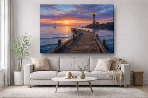 57-1036.jpg XXL Leinwandbild Leuchtturm und Steg - Wandbild Maritim