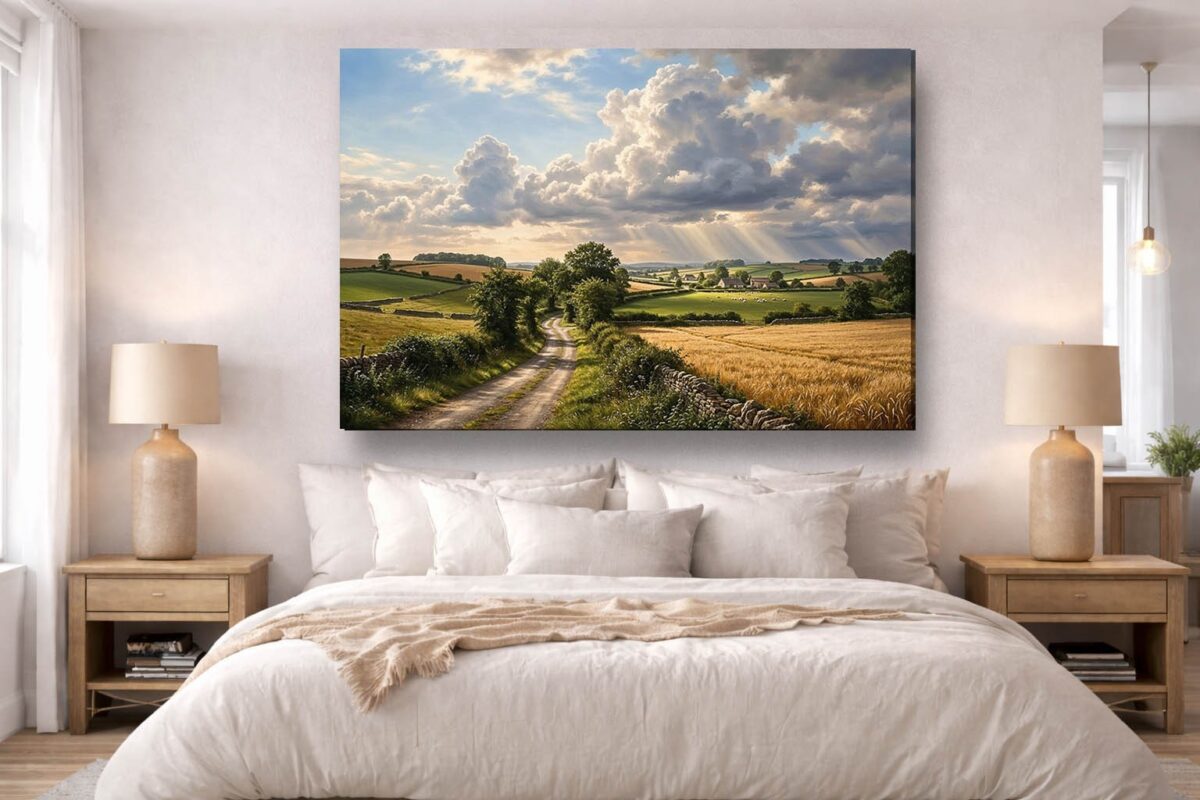 57-1037.jpg XXL Leinwandbild Landschaft Feldweg Sonnenstrahlen - Bild auf Leinwand