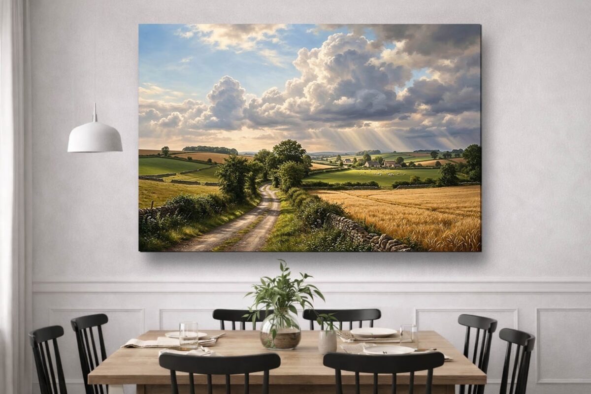 57-1039.jpg XXL Leinwandbild Landschaft Feldweg Sonnenstrahlen - Bild auf Leinwand