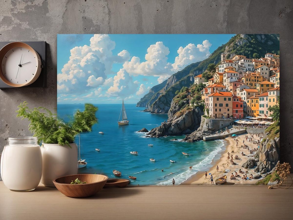 Küstenstadt am Mittelmeer–wie Ölgemälde, Digital Art, KI Art