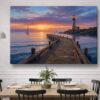 XXL Leinwandbild Leuchtturm und Steg - Wandbild Maritim