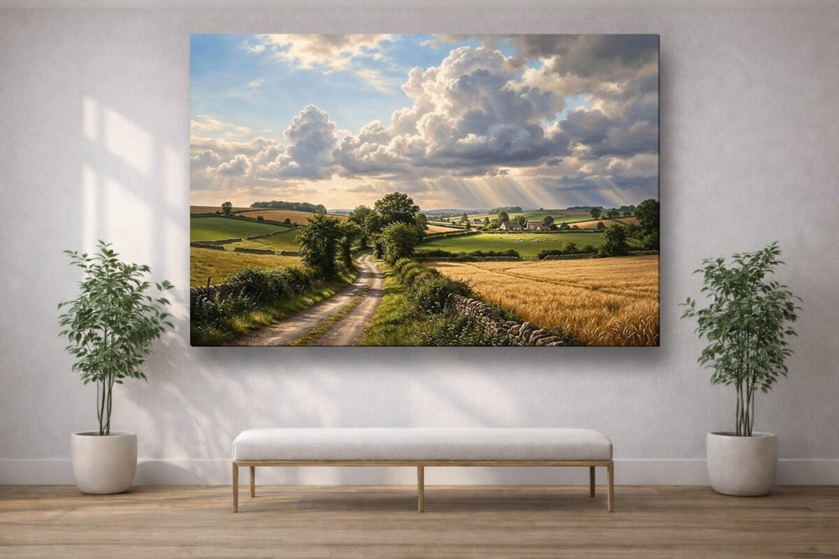 57-1041.jpg XXL Leinwandbild Landschaft Feldweg Sonnenstrahlen - Bild auf Leinwand