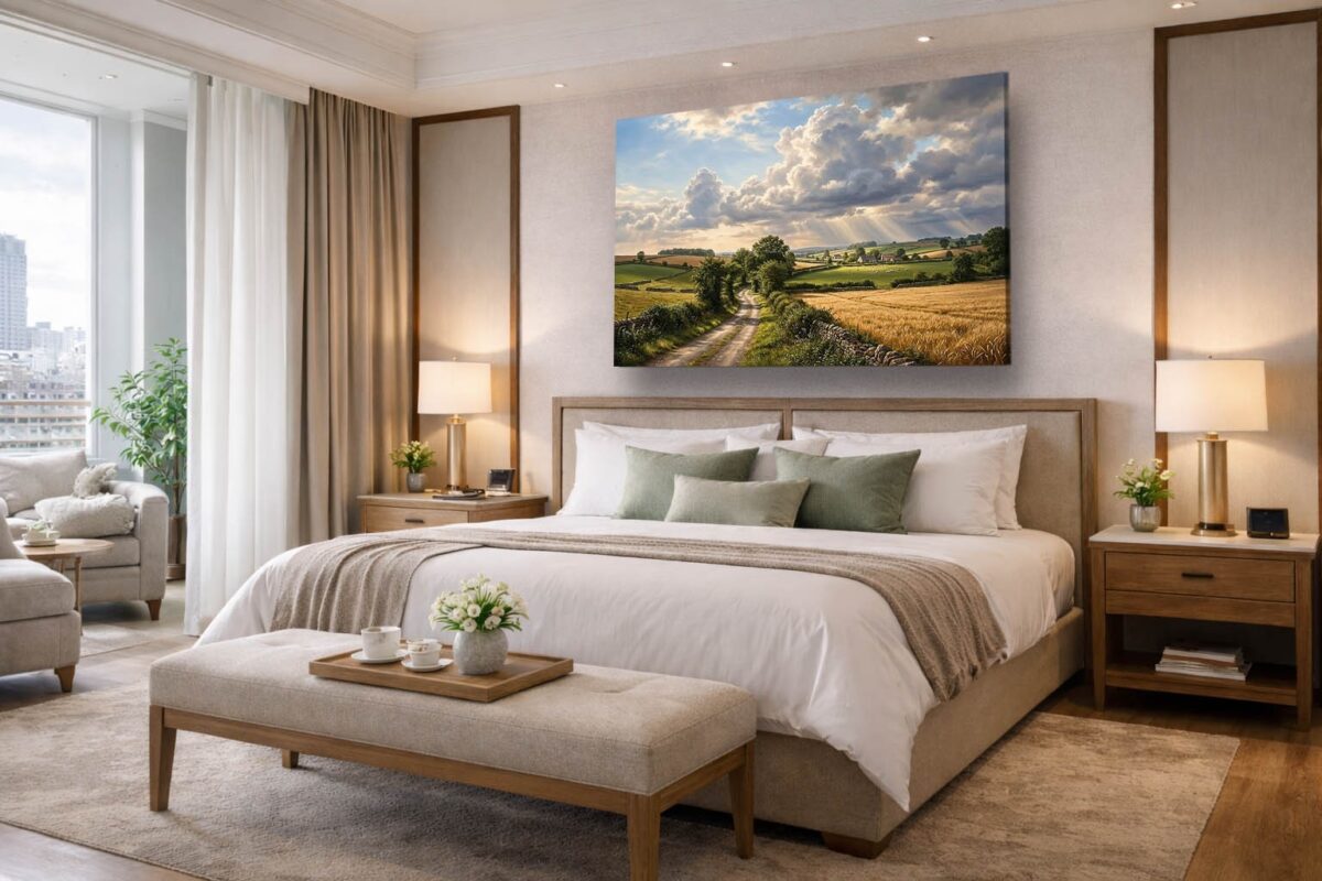 57-1044.jpg XXL Leinwandbild Landschaft Feldweg Sonnenstrahlen - Bild auf Leinwand