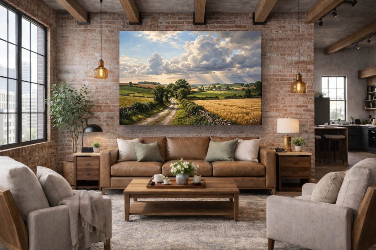 57-1047.jpg XXL Leinwandbild Landschaft Feldweg Sonnenstrahlen - Bild auf Leinwand