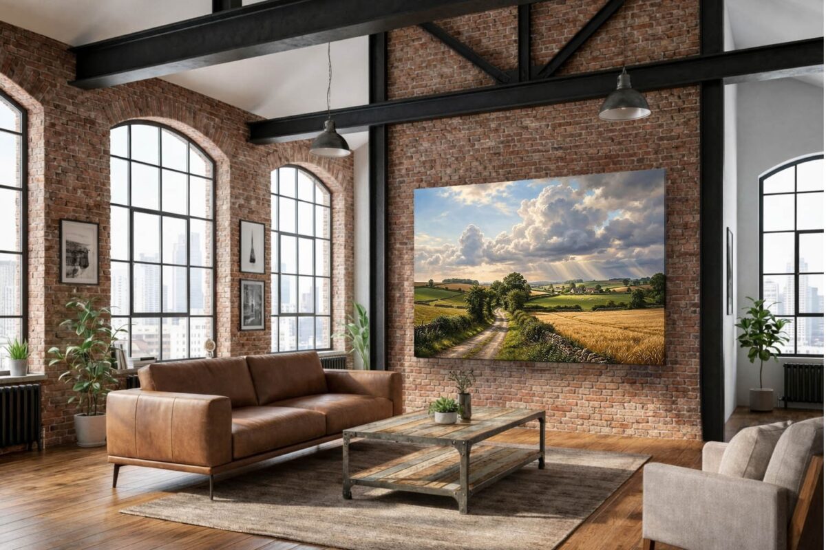 57-1052.jpg XXL Leinwandbild Landschaft Feldweg Sonnenstrahlen - Bild auf Leinwand