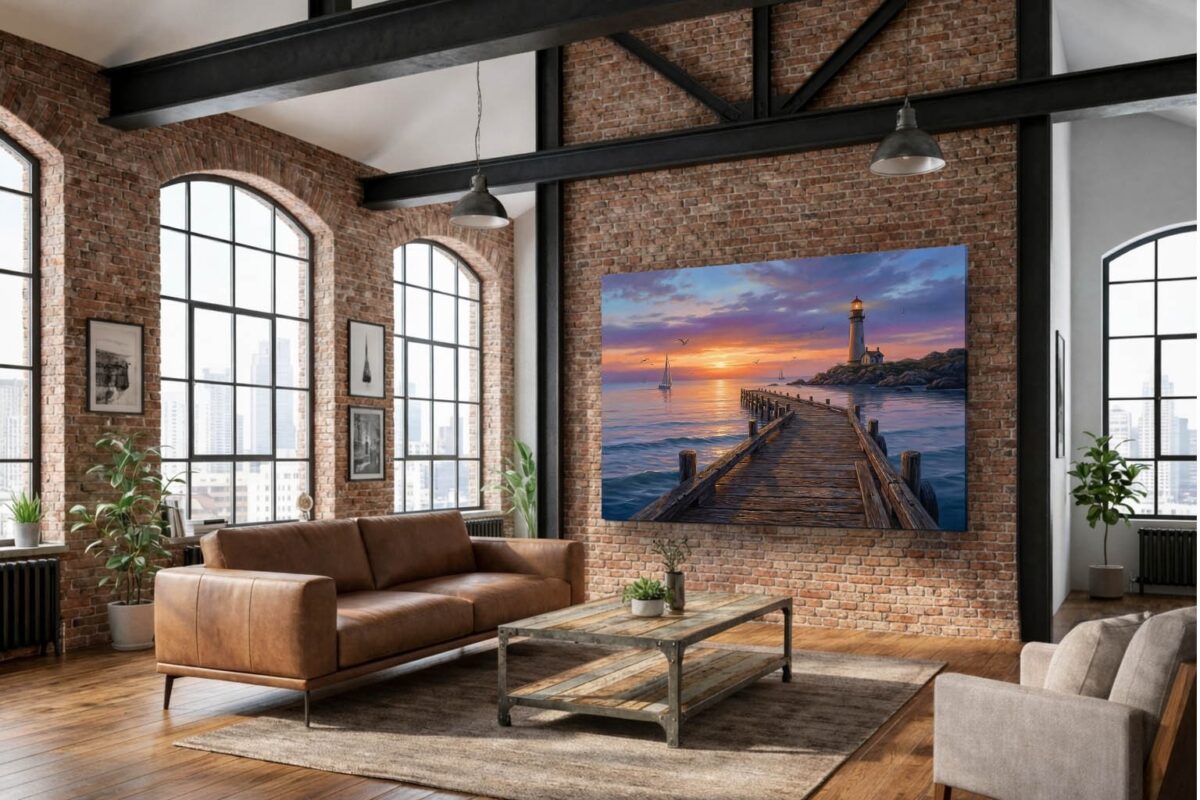 XXL Leinwandbild Leuchtturm und Steg - Wandbild Maritim