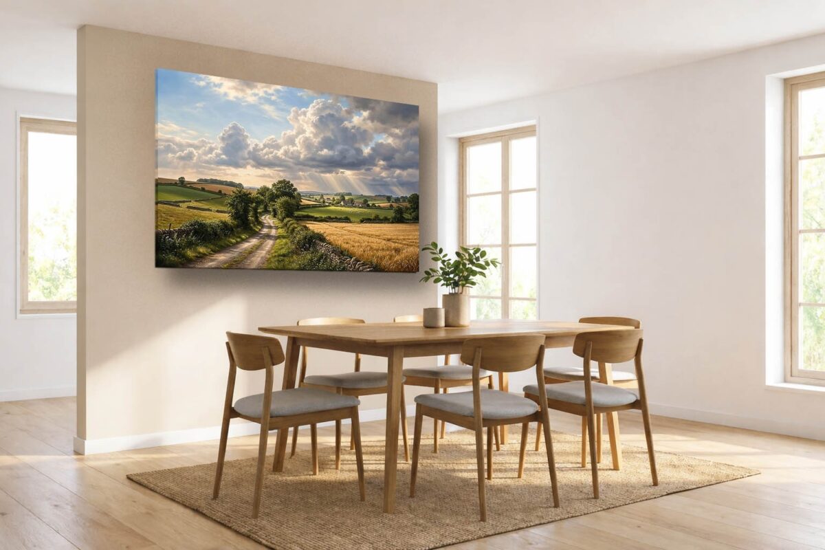 57-1064.jpg XXL Leinwandbild Landschaft Feldweg Sonnenstrahlen - Bild auf Leinwand