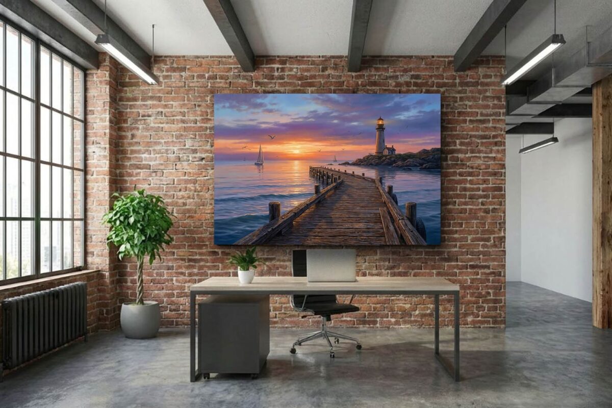 XXL Leinwandbild Leuchtturm und Steg - Wandbild Maritim