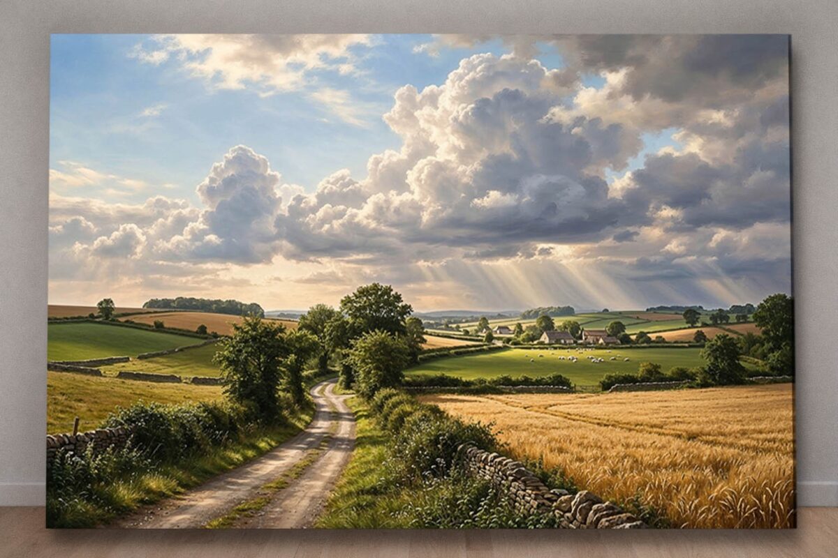 57-1068.jpg XXL Leinwandbild Landschaft Feldweg Sonnenstrahlen - Bild auf Leinwand