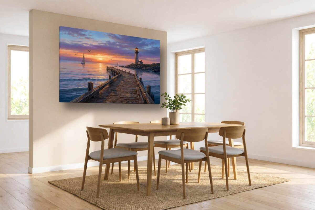 XXL Leinwandbild Leuchtturm und Steg - Wandbild Maritim