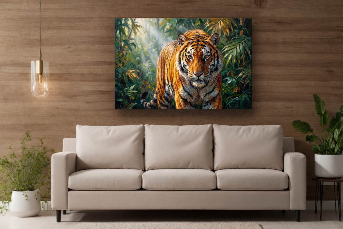 57-1081.jpg XXL Leinwandbild Tiger im Dschungel - Ausdrucksstarkes Tiermotiv
