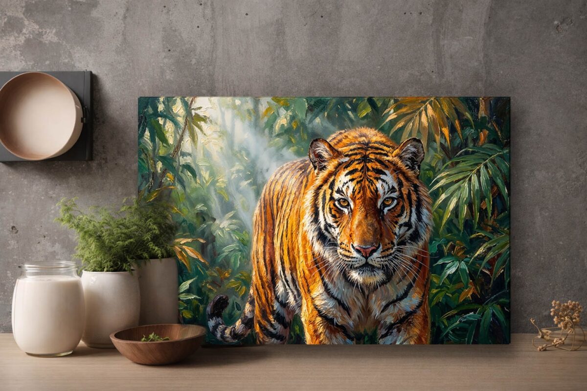 57-1082.jpg XXL Leinwandbild Tiger im Dschungel - Ausdrucksstarkes Tiermotiv