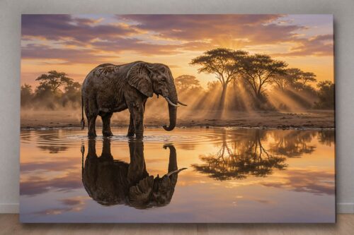 57-1083.jpg XXL Leinwandbild Elefant bei Sonnenuntergang - Tiermotiv