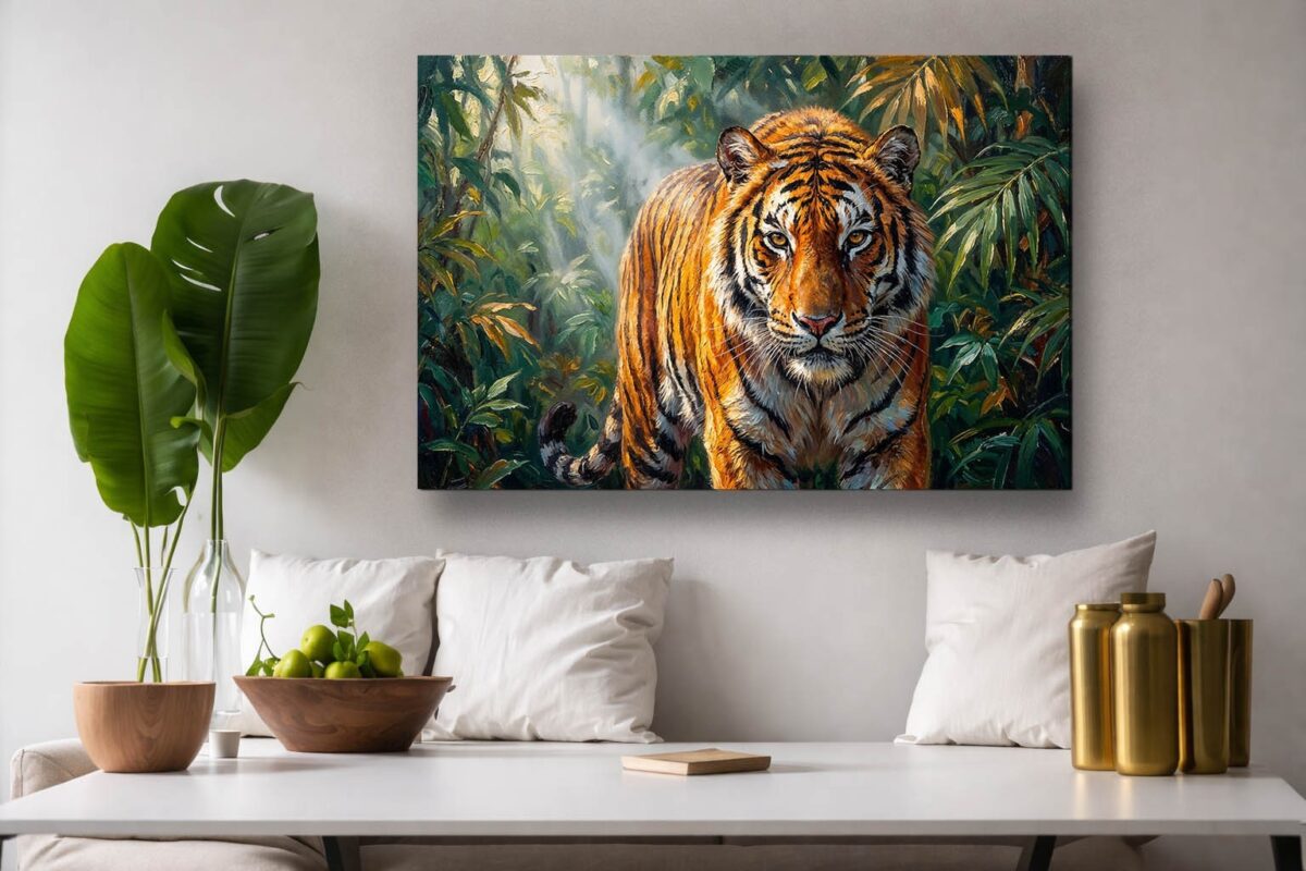 57-1084.jpg XXL Leinwandbild Tiger im Dschungel - Ausdrucksstarkes Tiermotiv