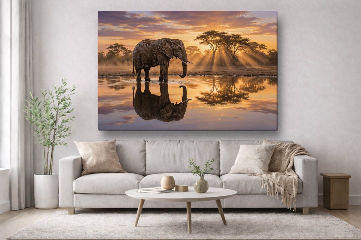 XXL Leinwandbild Elefant bei Sonnenuntergang - Tiermotiv