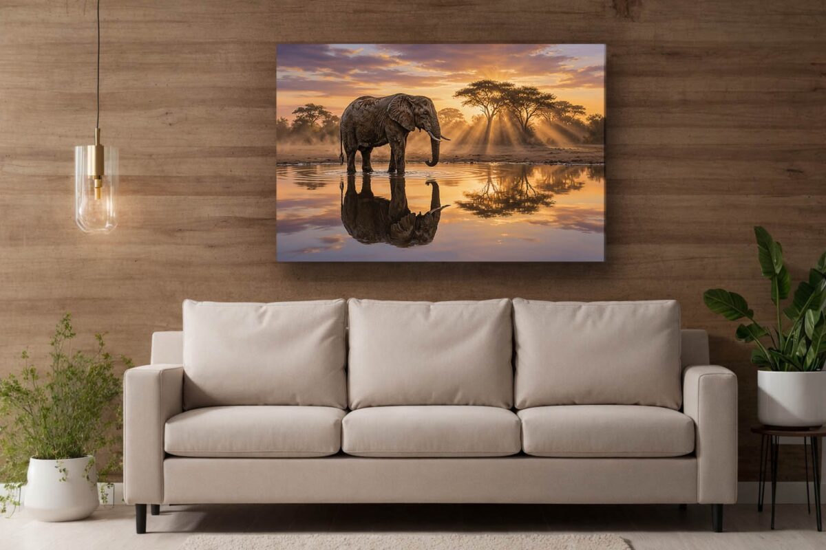 XXL Leinwandbild Elefant bei Sonnenuntergang - Tiermotiv