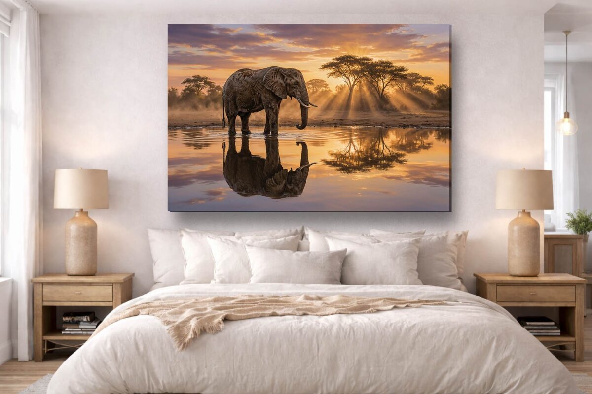 XXL Leinwandbild Elefant bei Sonnenuntergang - Tiermotiv