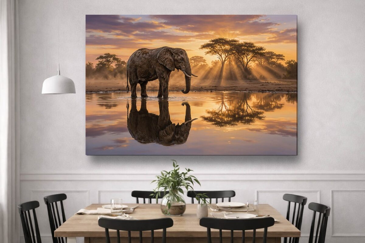 XXL Leinwandbild Elefant bei Sonnenuntergang - Tiermotiv