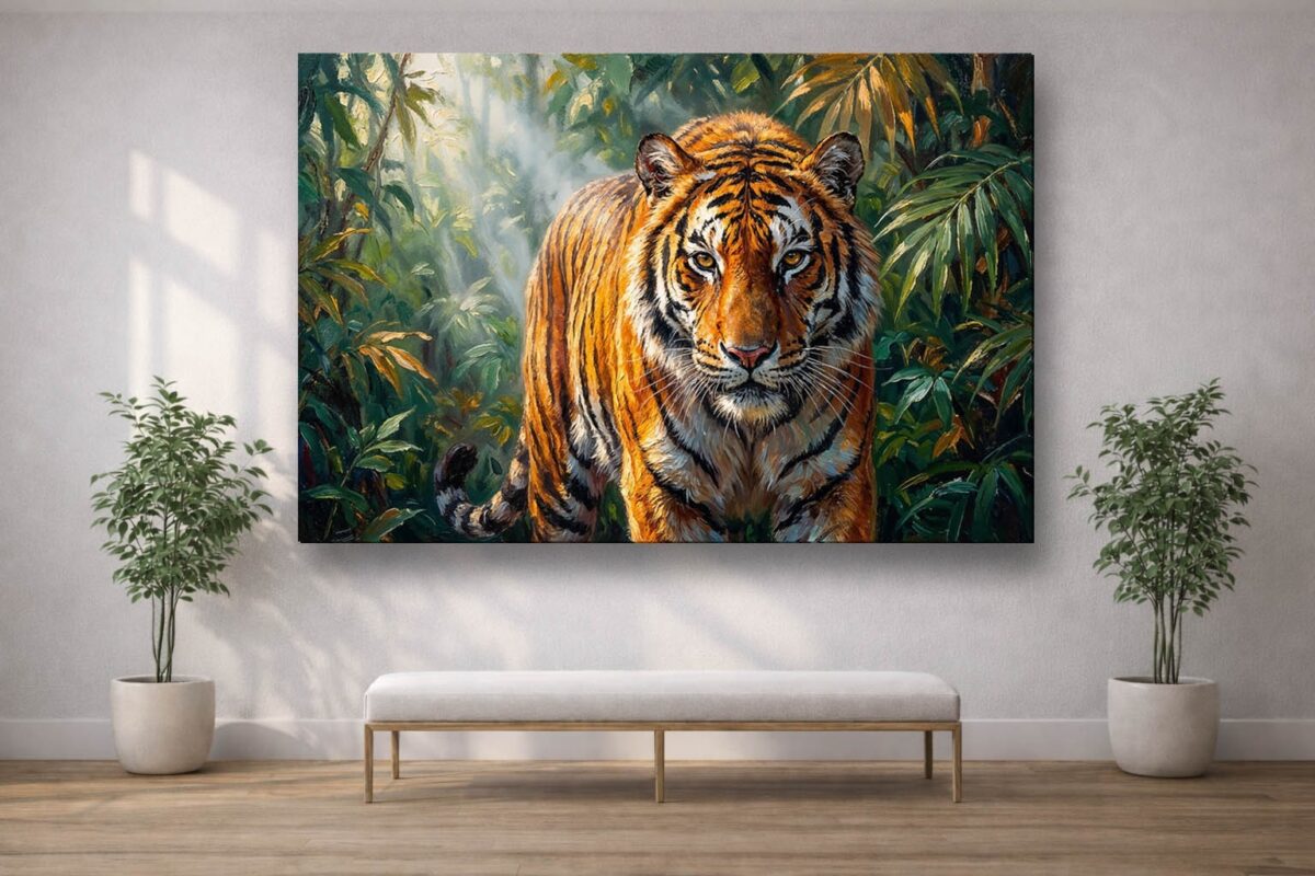 57-1095.jpg XXL Leinwandbild Tiger im Dschungel - Ausdrucksstarkes Tiermotiv