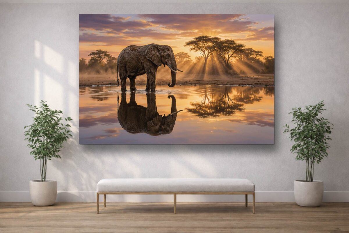 XXL Leinwandbild Elefant bei Sonnenuntergang - Tiermotiv