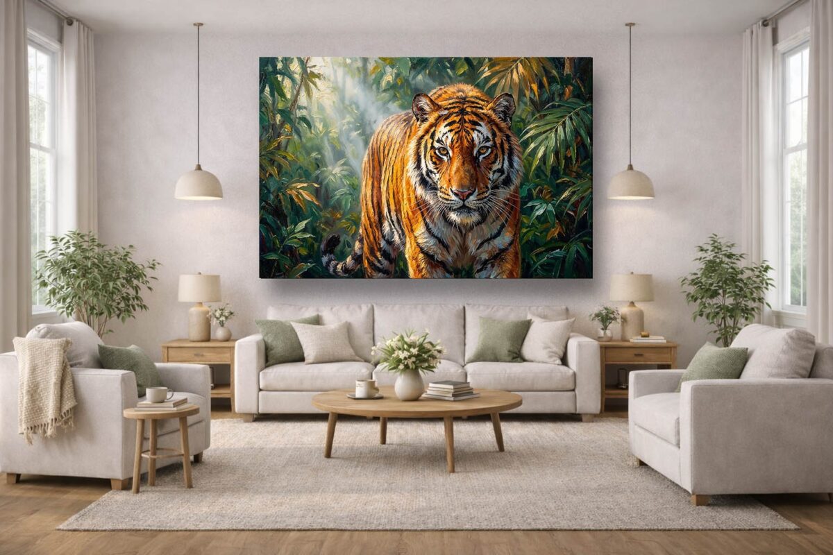 57-1098.jpg XXL Leinwandbild Tiger im Dschungel - Ausdrucksstarkes Tiermotiv