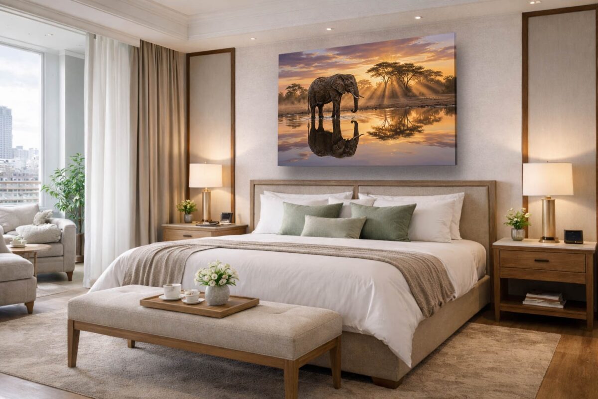 XXL Leinwandbild Elefant bei Sonnenuntergang - Tiermotiv