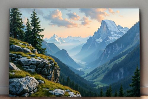 57-110.jpg Majestätische Gebirgslandschaft bei Sonnenaufgang, Digital Art, KI Art