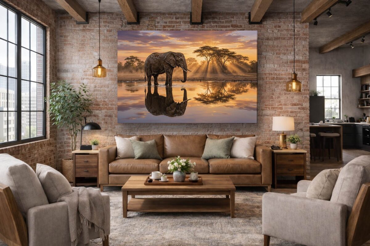 XXL Leinwandbild Elefant bei Sonnenuntergang - Tiermotiv