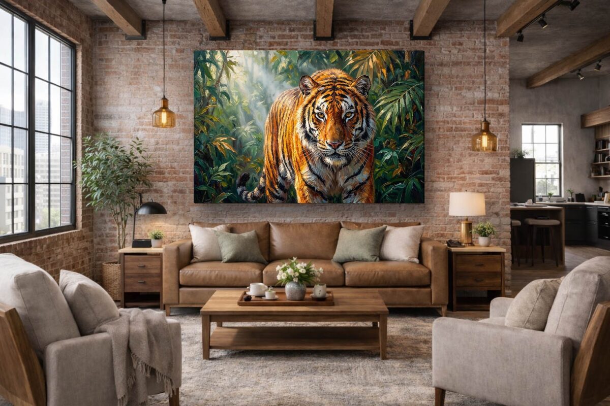 57-1104.jpg XXL Leinwandbild Tiger im Dschungel - Ausdrucksstarkes Tiermotiv