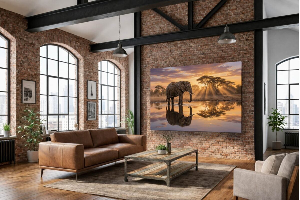 XXL Leinwandbild Elefant bei Sonnenuntergang - Tiermotiv