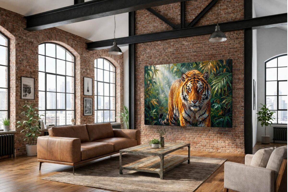 57-1107.jpg XXL Leinwandbild Tiger im Dschungel - Ausdrucksstarkes Tiermotiv