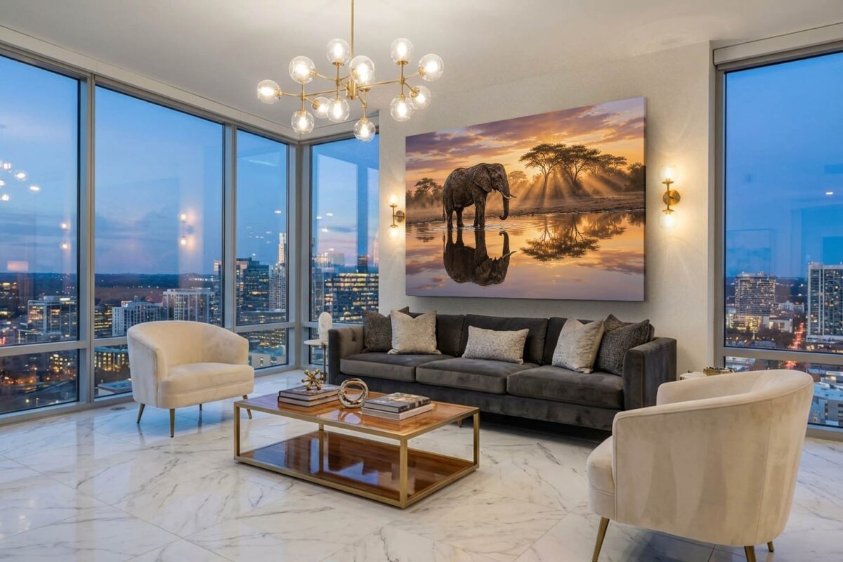 XXL Leinwandbild Elefant bei Sonnenuntergang - Tiermotiv