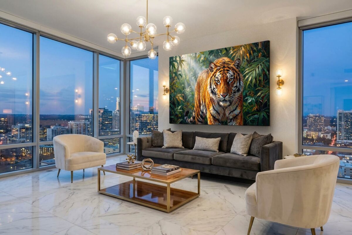 57-1110.jpg XXL Leinwandbild Tiger im Dschungel - Ausdrucksstarkes Tiermotiv