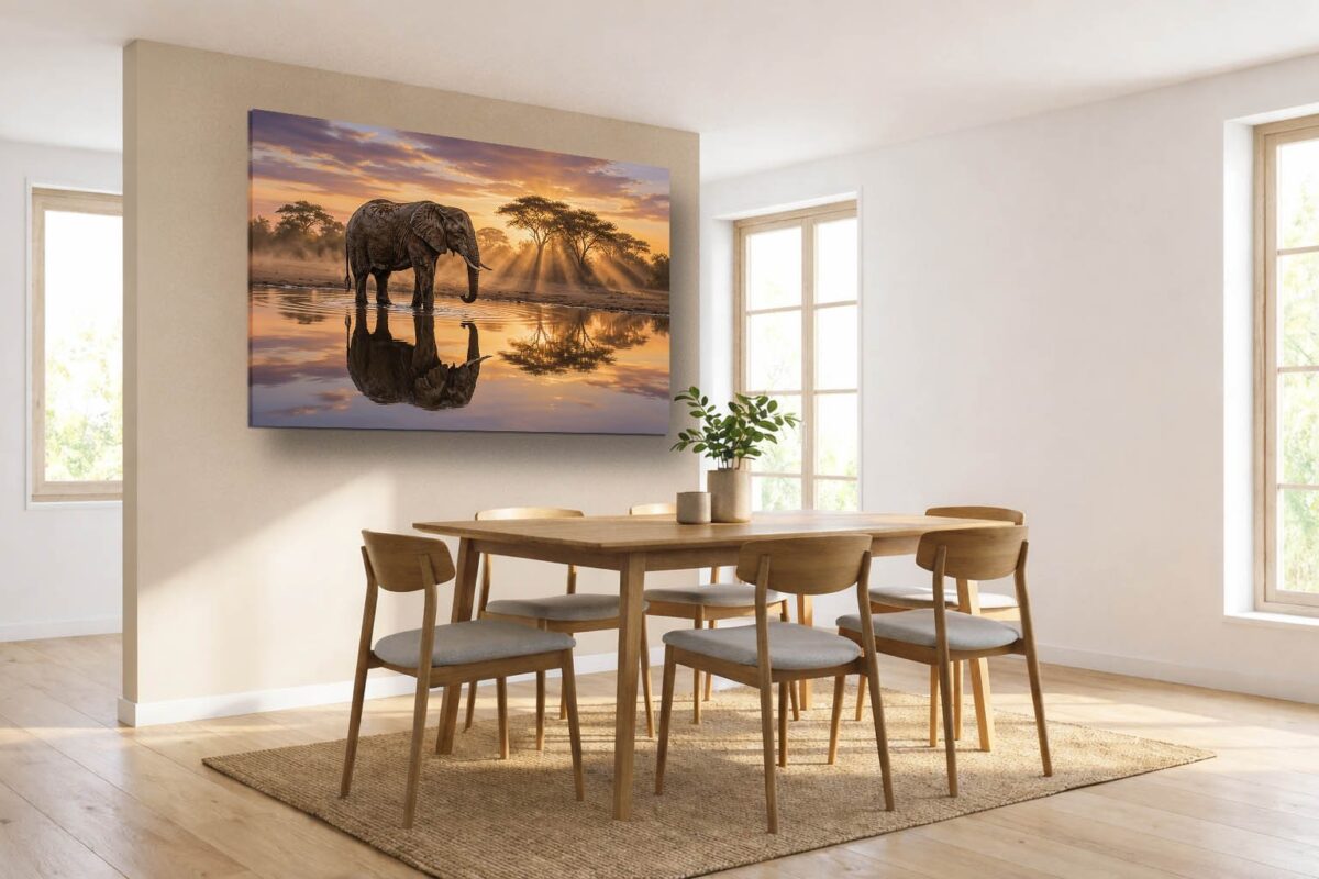 XXL Leinwandbild Elefant bei Sonnenuntergang - Tiermotiv