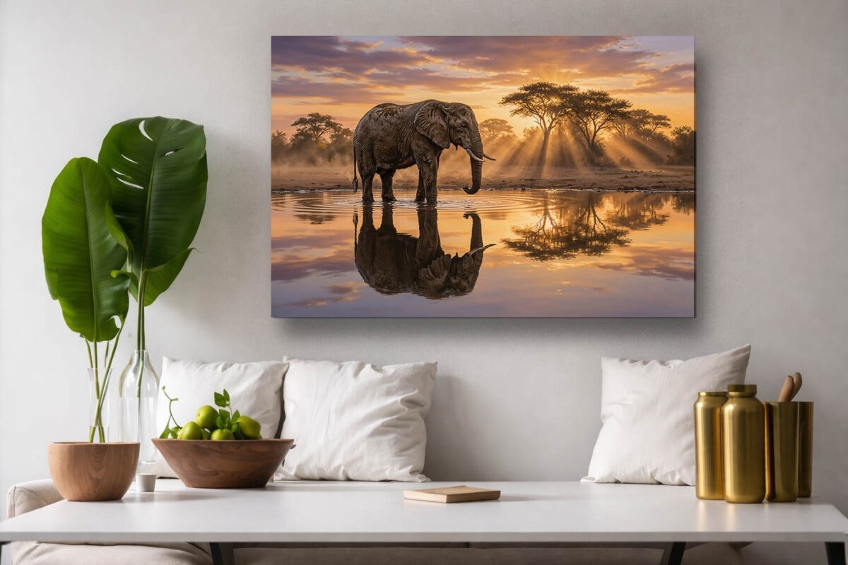 XXL Leinwandbild Elefant bei Sonnenuntergang - Tiermotiv