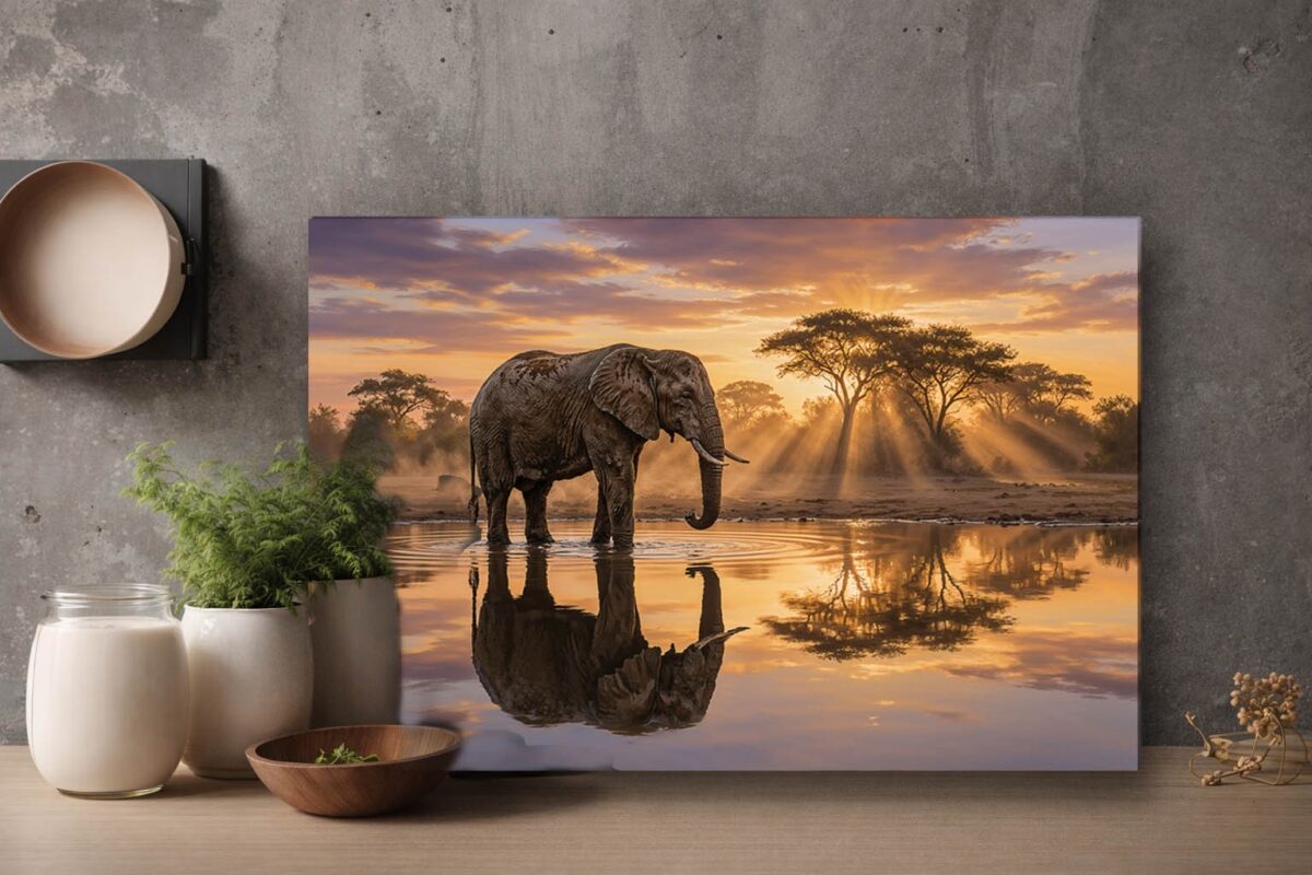 XXL Leinwandbild Elefant bei Sonnenuntergang - Tiermotiv