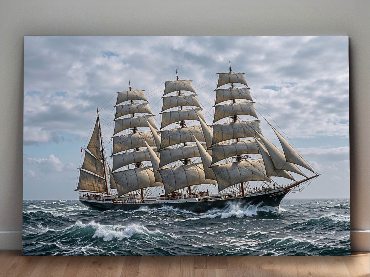 Segelschiff auf hoher See unter vollem Segel - Bild auf Leinwand