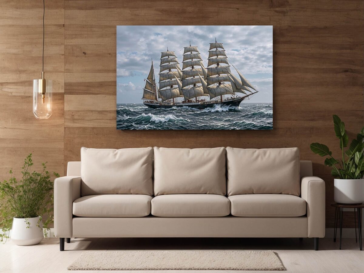 Segelschiff auf hoher See unter vollem Segel - Bild auf Leinwand