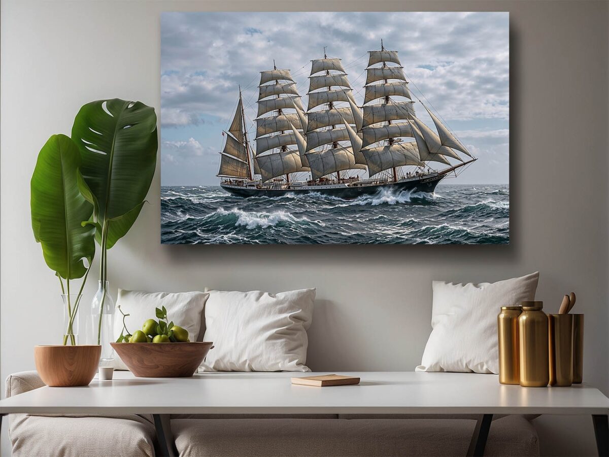 Segelschiff auf hoher See unter vollem Segel - Bild auf Leinwand