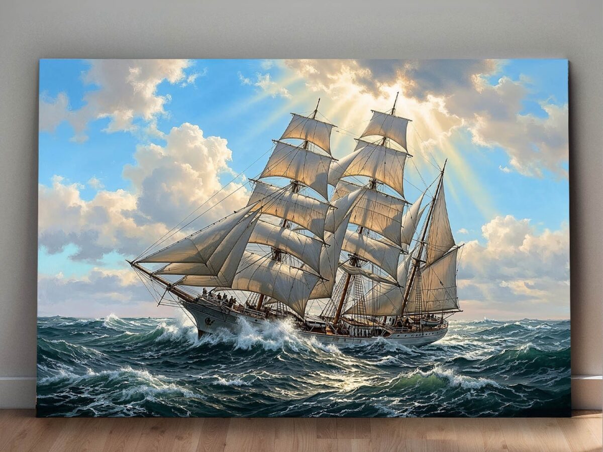 57-1169.jpg Segelschiff in bewegter See - Maritim Kunstdruck, Bild auf Leinwand