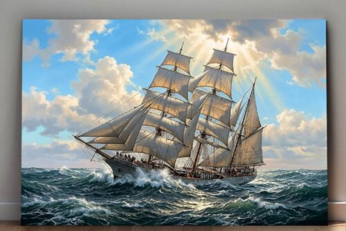 57-1169.jpg Segelschiff in bewegter See - Maritim Kunstdruck, Bild auf Leinwand