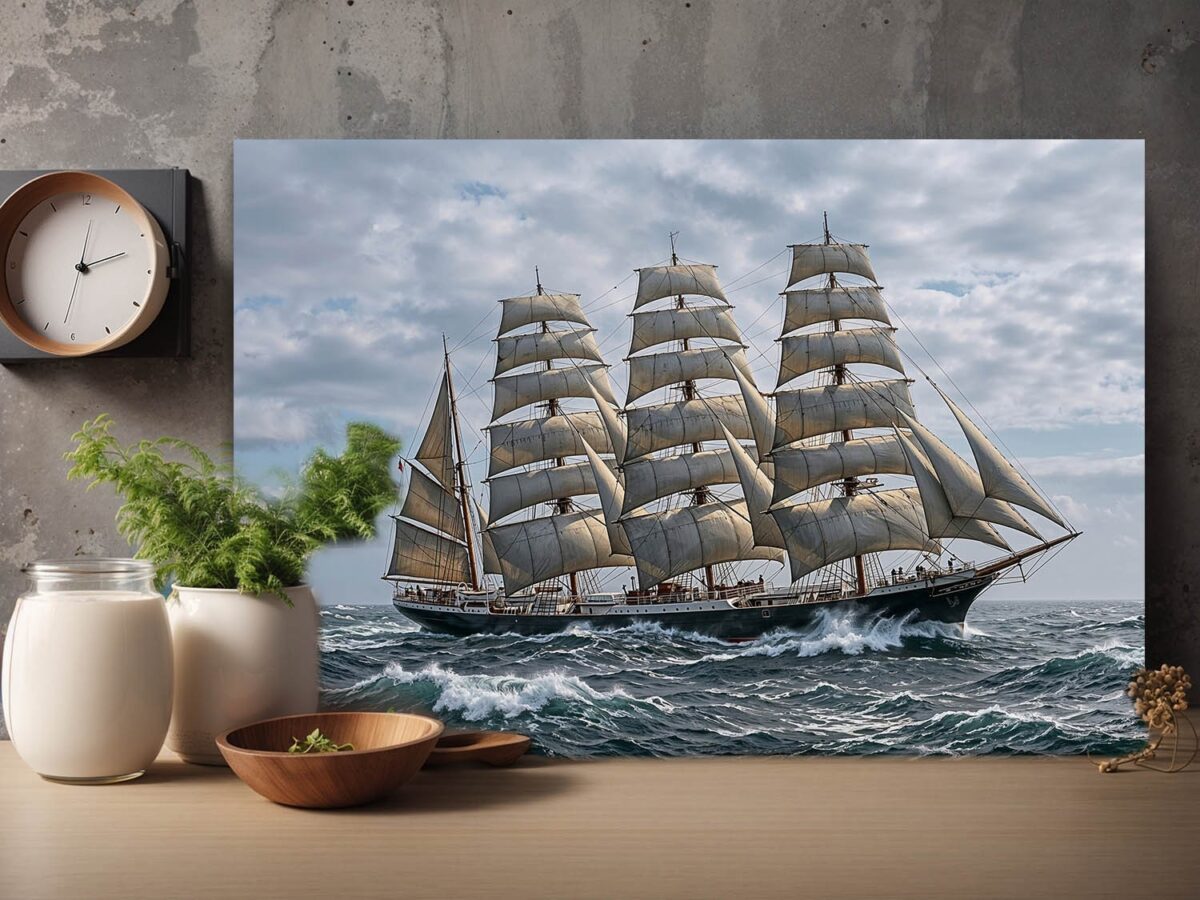 Segelschiff auf hoher See unter vollem Segel - Bild auf Leinwand
